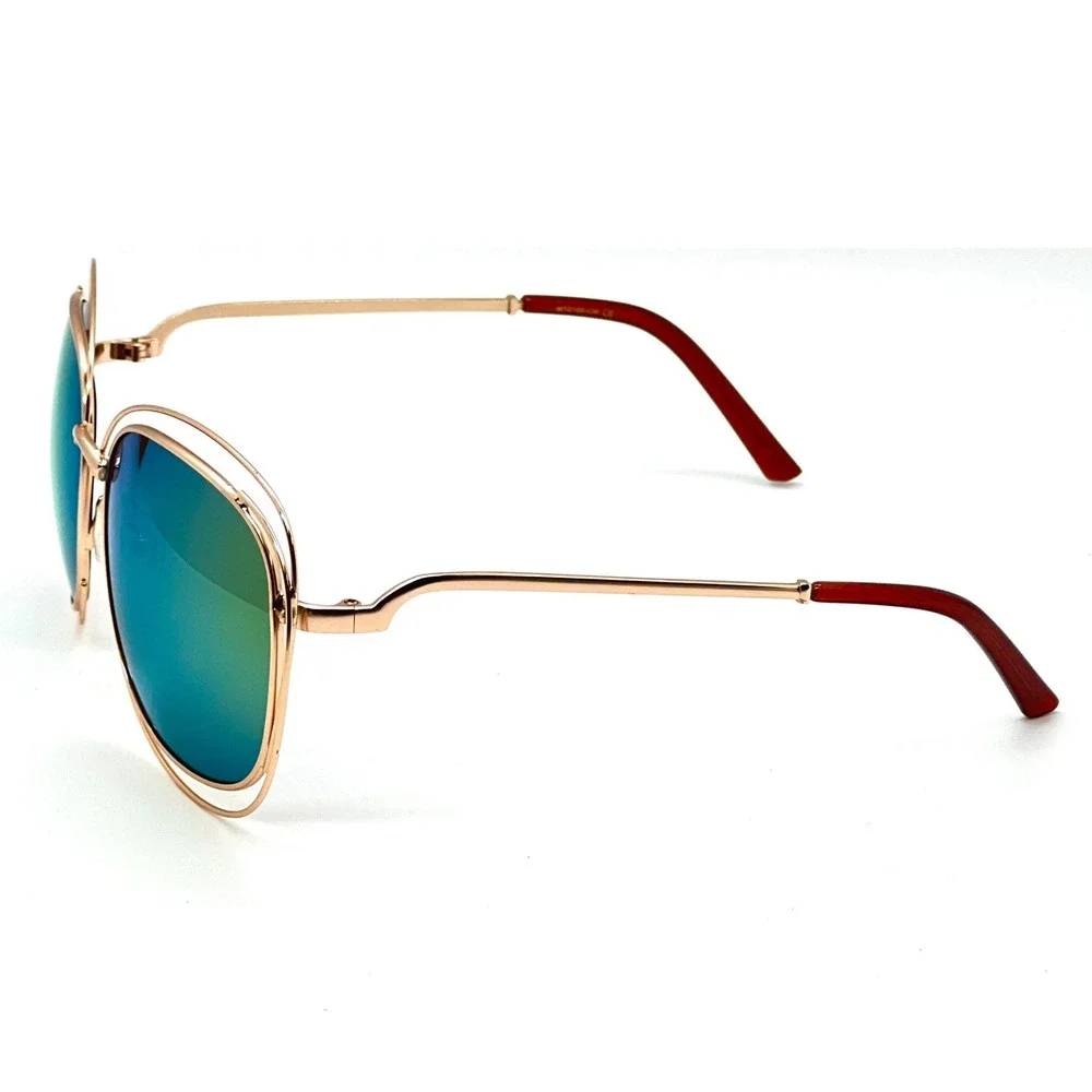 Womens Gold Frame Sunglasses Mirror Lens Fashion Oversized Festival Party‎ Style